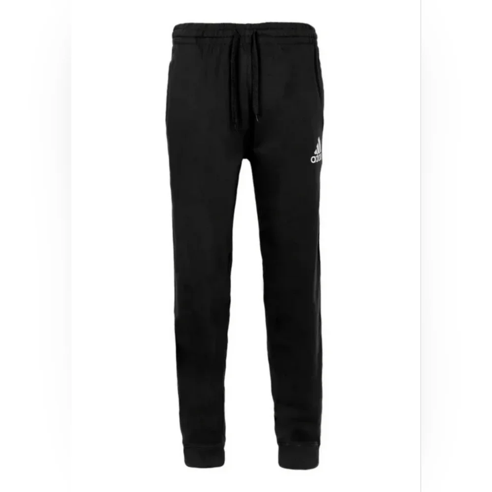 Men's Adidas Essentials Fleece Tapered Cuff 3-Stripe Track Joggers Black White L